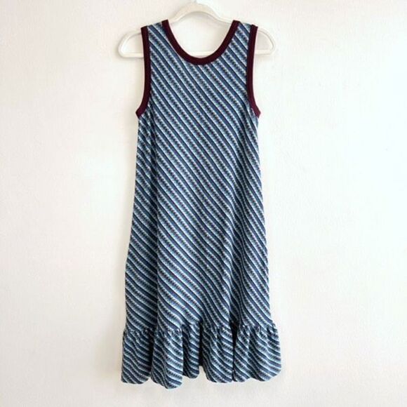 Zucca Women’s M Fuzz Knit Blue Purple Midi Dress Ruffled Hem Sleeveless Japan - Picture 6 of 11